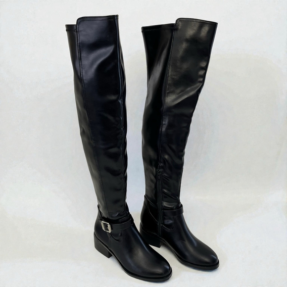DV by Dolce Vita Shoes - Black Over The Knee Boots Low Block Heel Buckle Riding Boots Size 5 DV Dolce Vit